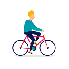 Man is riding a bicycle. Flat illustration isolated on white background.