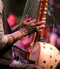 african man plays a stringed instrument at live concert