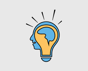 Colorful Creative Man Icon. Human face in Bulb head with human Brain.