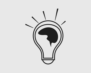 Creative Idea  line Icon. Human brain on Light bulb.