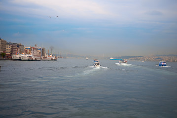 Obraz premium Passenger ships in the Bosphorus Strait, Istanbul, Turkey