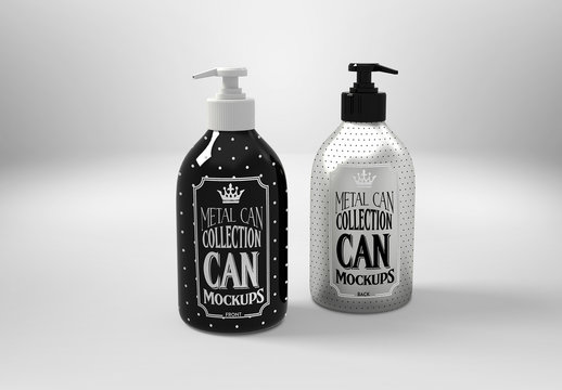 Metal Pump Bottles Mockup