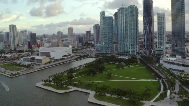 Ultrawide angle aerial Downtown Miami Florida USA