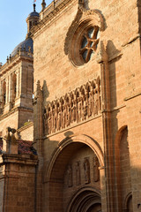 close up of facade and door of Santa Maria Cathedral, Ciudad Rodrigo, Salamanca province, Spain