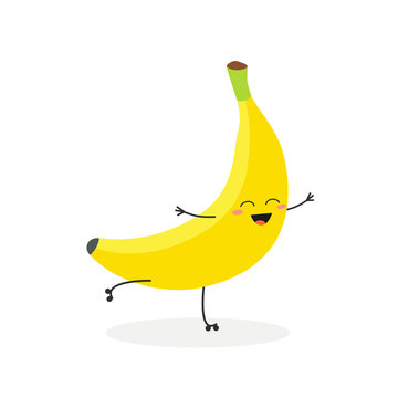 Vector illustration of happy cartoon banana rollerblading