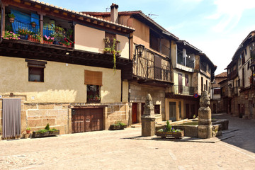 Fototapeta na wymiar Main square of San Martin del Castanar; Sierra de Francia Nature Reserve; Salamanca province; Castilla Leon; Spain