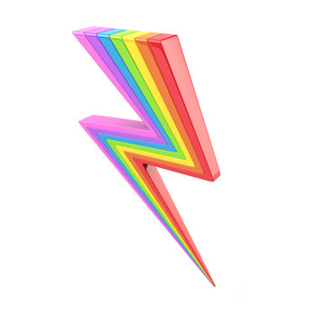 Colorful rainbow lightning icon 3d illustration on white background