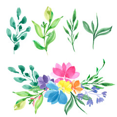 watercolor flower arrangements, wreath decorating design. greeting cards banner print invitation.