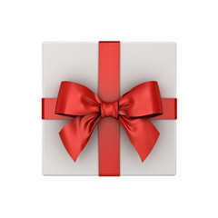 Top view of Gift box or present box with red ribbon bow isolated on white background 3D rendering
