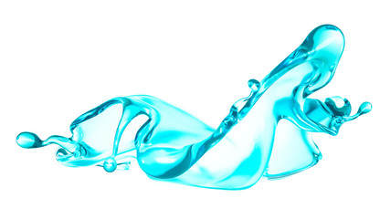 A blue splash of water. 3d illustration, 3d rendering.