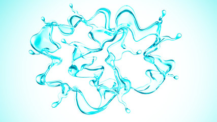 A blue splash of water. 3d illustration, 3d rendering.
