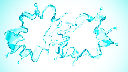 A blue splash of water. 3d illustration, 3d rendering.