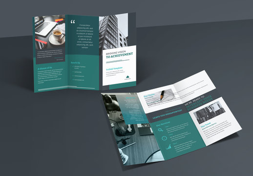 Trifold Brochure Layout with Dark Green Accents