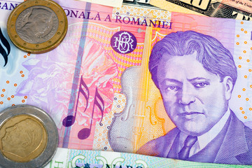 Romania Foreign Currency closeup of money International currencies