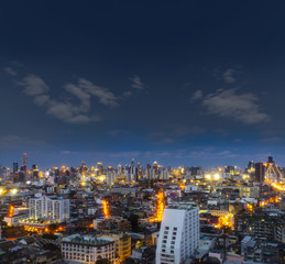 Fototapeta na wymiar cityscape Bangkok skyline in Twilight night view, Thailand. Bangkok is metropolis and favorite of tourists live at between modern building / skyscraper, Community residents