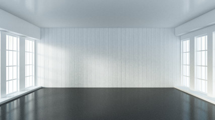 Obraz na płótnie Canvas White empty interior, white room with windows, background. 3d illustration, 3d rendering.