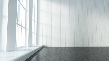 Obraz premium White empty interior, white room with windows, background. 3d illustration, 3d rendering.
