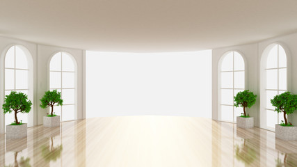 White empty interior, room with windows. 3d illustration, 3d rendering.