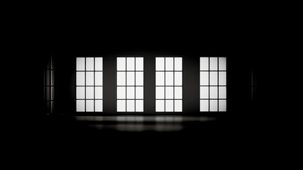 Grim black empty interior. 3d illustration, 3d rendering.