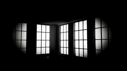 Fototapeta premium Grim black empty interior. 3d illustration, 3d rendering.