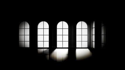 Grim black empty interior. 3d illustration, 3d rendering.