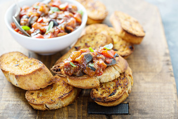 Eggplant caponata with garlic bread