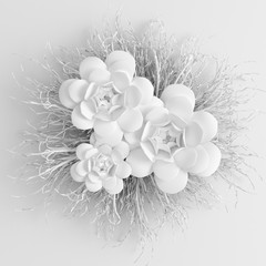 Paper flower on a white background. 3d illustration, 3d rendering.