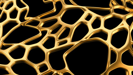 Abstract gold mesh on a black background. 3d illustration, 3d rendering.