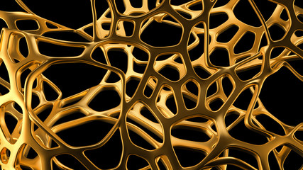 Abstract gold mesh on a black background. 3d illustration, 3d rendering.