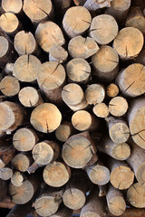 Background of firewood. Wooden background. Folded firewood