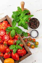 Fresh garden tomatoes and basil