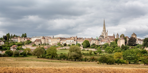 Fototapeta na wymiar Panoramic view of city of Autun including Cathedral in Autun, Burgundy, France on 30 August 2018