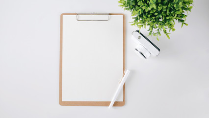 Top view of blank white paper note.