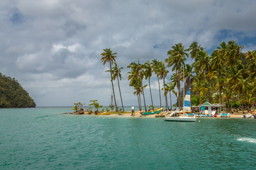 Fototapeta na wymiar Marigot Bay Saint Lucia, Caribbean Sea. Exposure done while in a boat tour of Santa Lucia coast.