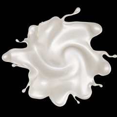 A splash of milk on a black background. 3d illustration, 3d rendering.