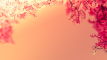 Beautiful pink background with leaves, season of the year. 3d illustration, 3d rendering.