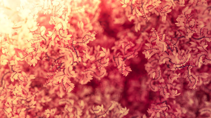 Beautiful pink background with leaves, season of the year. 3d illustration, 3d rendering.