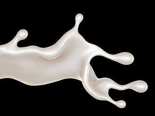 A splash of milk on a black background. 3d illustration, 3d rendering.