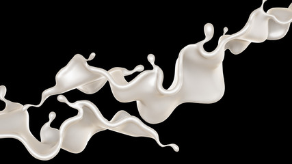 A splash of milk on a black background. 3d illustration, 3d rendering.