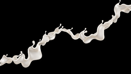 A splash of milk on a black background. 3d illustration, 3d rendering.