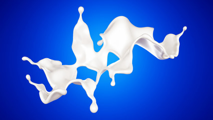 A splash of milk on a blue background. 3d illustration, 3d rendering.