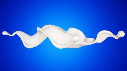 A splash of milk on a blue background. 3d illustration, 3d rendering.