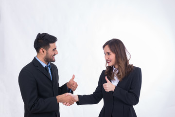 Handshake of business people after sign MOU together,partnership in business concept,Success mission of a new product,Happy business