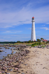Fototapeta na wymiar Sightseeing of Hiiumaa island. Tahkuna lighthouse is a popular landmark and scenic location on the Baltic sea coast, Hiiumaa island, Estonia
