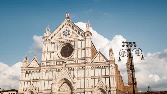 Time-lapse of Basilica of the Holy Cross (Basilica di Santa Croce) in Florence, Italy. Timelapse 4K UHD Video. Nikon D300