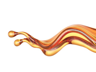 Splash of a transparent orange liquid on a white background. 3d illustration, 3d rendering.