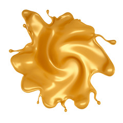 Golden yellow splash of caramel. 3d illustration, 3d rendering.