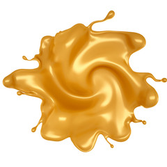 Golden yellow splash of caramel. 3d illustration, 3d rendering.