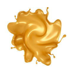 Golden yellow splash of caramel. 3d illustration, 3d rendering.