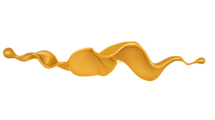 Golden yellow splash of caramel. 3d illustration, 3d rendering.